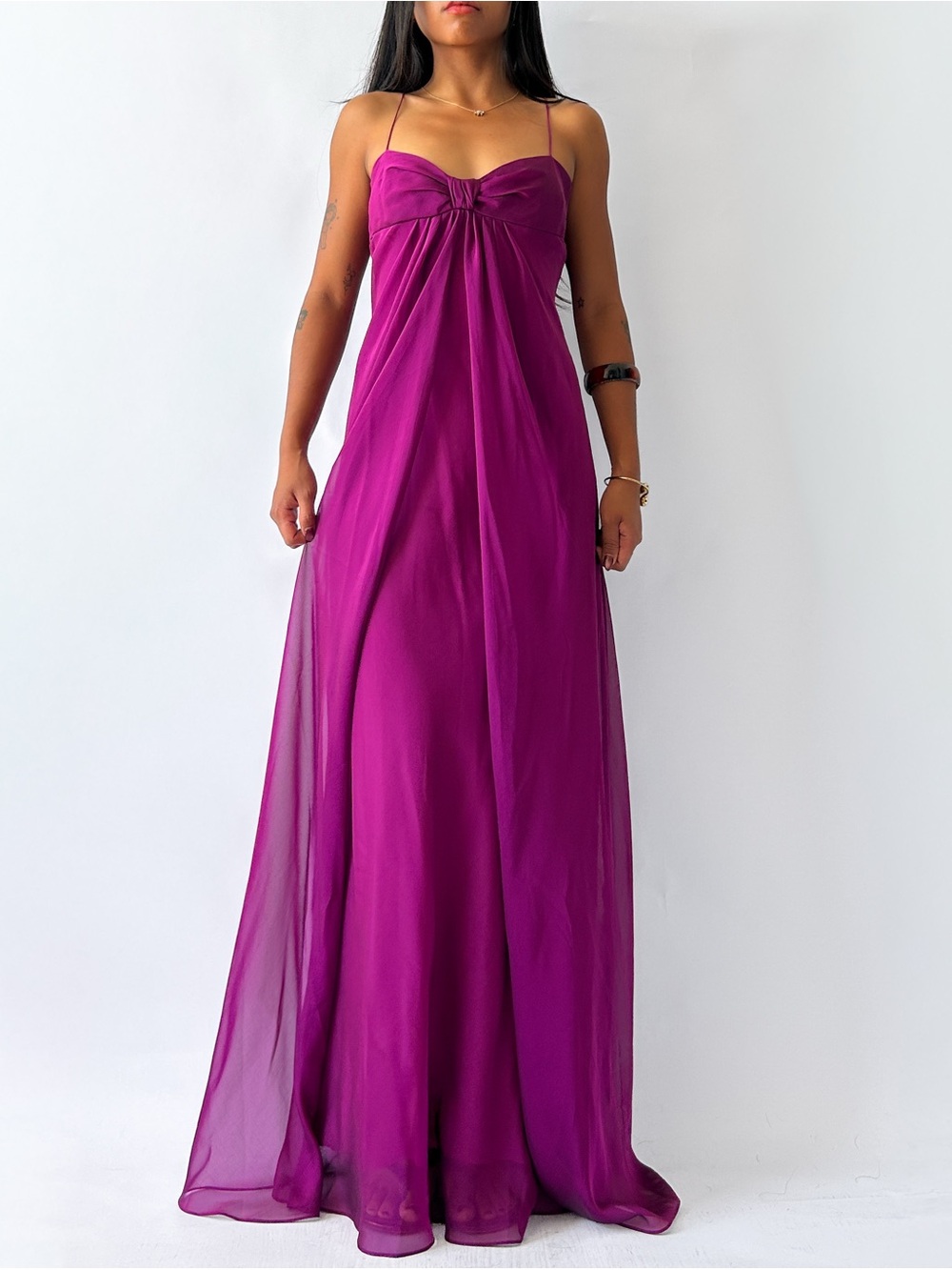 Vintage Daniel Yam Magenta Chiffon Maxi Evening Gown Dress Large